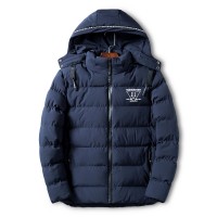 Men's Winter Thicken Jacket Warm Double Hooded Quilted Cotton Coat Color:Blue Size:2XL